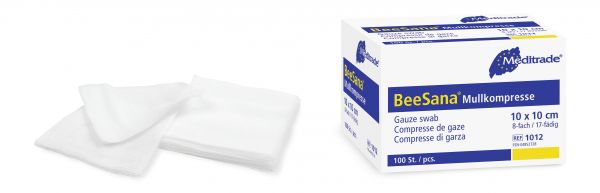 BeeSana® Mullkompresse, ohne RöKo, unsteril, 12-fach, 10 x 10 cm